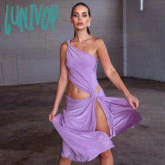 Lunivop Irregular Sexy Cut Out High Rise Slit Dress Party Club Elegant Twist Knot Sleeveles