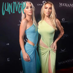 Lunivop Irregular Sexy Cut Out High Rise Slit Dress Party Club Elegant Twist Knot Sleeveles