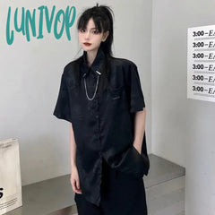 Lunivop Japanese Fashion Short Sleeve Button Up Shirt Chain Blouse For Women Ladies Korean Clothes