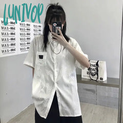Lunivop Japanese Fashion Short Sleeve Button Up Shirt Chain Blouse For Women Ladies Korean Clothes
