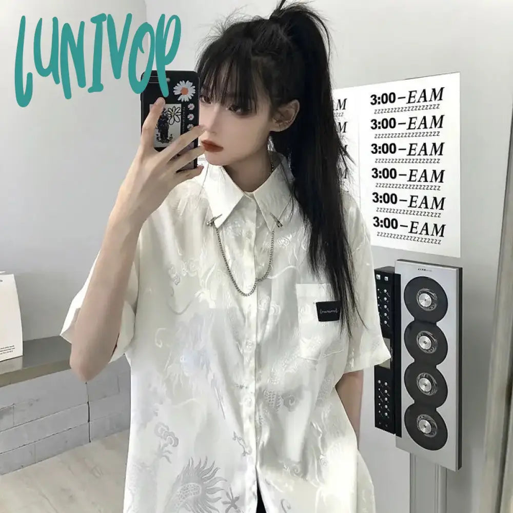 Lunivop Japanese Fashion Short Sleeve Button Up Shirt Chain Blouse For Women Ladies Korean Clothes