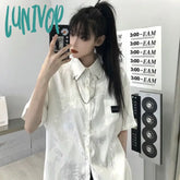 Lunivop Japanese Fashion Short Sleeve Button Up Shirt Chain Blouse For Women Ladies Korean Clothes