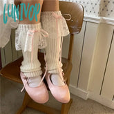 Lunivop Japanese Jk Lolita Girls Bow Streamer Leg Socks Knitted Lace Cover Pile Y2K Warmers
