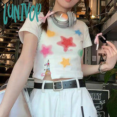 Lunivop Japanese Kawaii T-Shirt Y2K Aesthetic Star Print Short Sleeve Tshirt E-Girl 2000S Crop Top