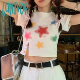 Lunivop Japanese Kawaii T-Shirt Y2K Aesthetic Star Print Short Sleeve Tshirt E-Girl 2000S Crop Top