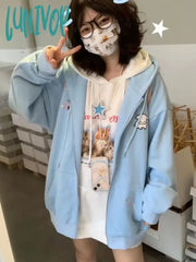 Lunivop Japanese Kawaii Zip Up Hoodies Women Sweet Girl Star Graphics Embroidery Hooded Sweatshirts