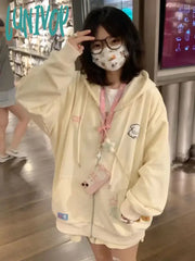 Lunivop Japanese Kawaii Zip Up Hoodies Women Sweet Girl Star Graphics Embroidery Hooded Sweatshirts