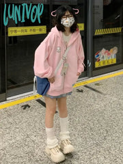 Lunivop Japanese Kawaii Zip Up Hoodies Women Sweet Girl Star Graphics Embroidery Hooded Sweatshirts