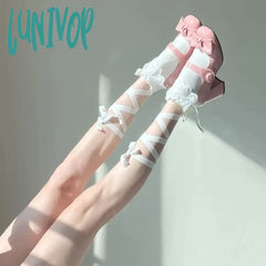 Lunivop Japanese Lace Cross Straps Tie Leg Socks Jk Women Cotton Sexy Stockings Thin Women’s