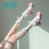 Lunivop Japanese Lace Cross Straps Tie Leg Socks Jk Women Cotton Sexy Stockings Thin Women’s