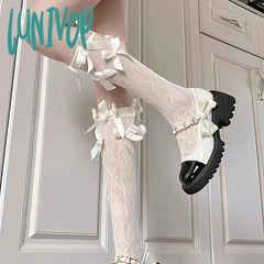 Lunivop Japanese Lolita Bow Lace Calf Stockings Kawaii Jk Leg Sock Women Medium Tube Socks Long