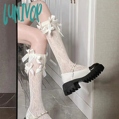 Lunivop Japanese Lolita Bow Lace Calf Stockings Kawaii Jk Leg Sock Women Medium Tube Socks Long