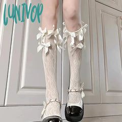 Lunivop Japanese Lolita Bow Lace Calf Stockings Kawaii Jk Leg Sock Women Medium Tube Socks Long