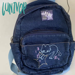 Lunivop Japanese Simple Kawaii Cat Backpack Denim Handbag Shoulder Bags Large Capacity Student