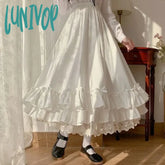 Lunivop Japanese Solid Color Double Layer Vintage French Ruffled A-Line Skirt Hepburn Style Black