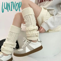 Lunivop Japanese Women Knitted Leg Warmers Vintage Winter Warm Thickened Calf Socks Cashmere Y2K