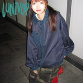 Lunivop Japanese Y2K Blue Jacket Women Vintage Streetwear Casual Korean Autumn Clothes Fashion