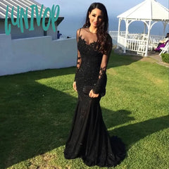 Lunivop Jewel Neck Illusion Lace Elegnat Evening Dresses Floor-Length Sexy Mermaid Prom Gowns With