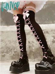 Lunivop Jk Girls Socks Black Goth Cute Fish Net Stockings Pink Y2K Harajuku Lolita Long Knee