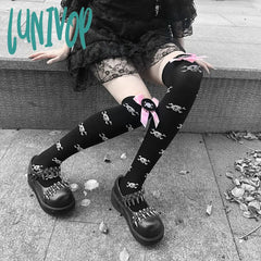 Lunivop Jk Girls Socks Black Goth Cute Fish Net Stockings Pink Y2K Harajuku Lolita Long Knee