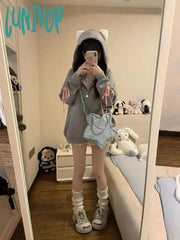 Lunivop Kawaii Cat Ears Zip Up Hoodies Women Sweet Girl Japanese Fashion Hooded Sweatshirts Cute