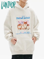 Lunivop Kawaii Cat Print Hoodies Women Sweet Cute Aesthetic Animal Graphic Hooded Pullover Casual