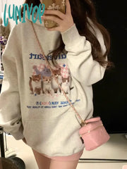 Lunivop Kawaii Cat Print Hoodies Women Sweet Cute Aesthetic Animal Graphic Hooded Pullover Casual