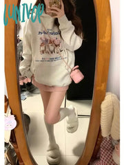 Lunivop Kawaii Cat Print Hoodies Women Sweet Cute Aesthetic Animal Graphic Hooded Pullover Casual