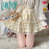 Lunivop Kawaii Lace Mini Skirts Women Fall Winter Cute Pleated Girls Sweet Lolita Elastic High
