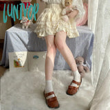 Lunivop Kawaii Lace Mini Skirts Women Fall Winter Cute Pleated Girls Sweet Lolita Elastic High