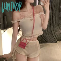 Lunivop Kawaii Lace Tank Top Women Summer Fairycore Japanese Cute Lolita Bow White Crop Sexy