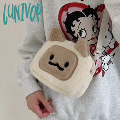 Lunivop Kawaii Plush Crossbody Bag For Women Cat Shape Soft Cute Shoulder New Harajuku Style Fresh