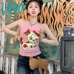 Lunivop Kawaii Puppy Embroidery Tank Top Summer Vintage Sleeveless Knitting Halter Japanese