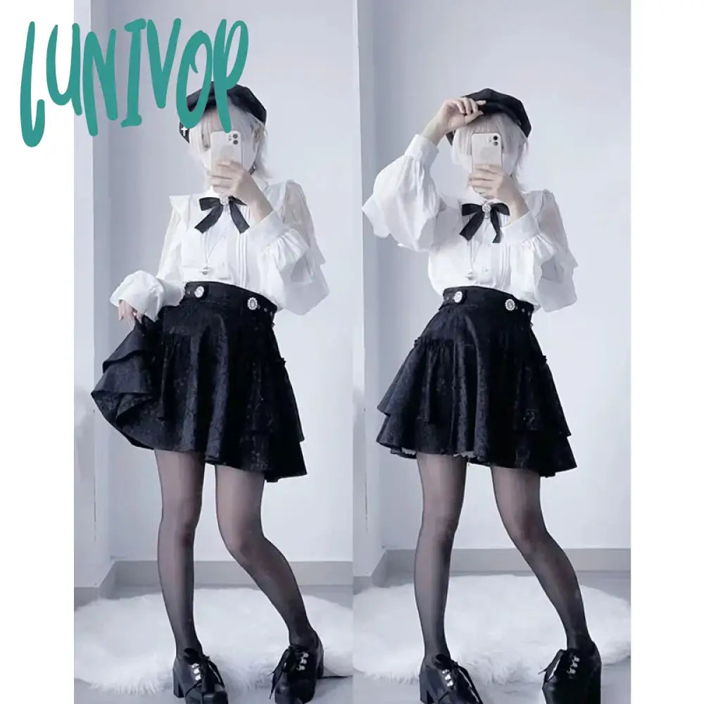 Lunivop Kawaii Women Shirts Lolita Y2K Cute Japanese Style Blouse Elegant Long Sleeve Sweet Tops