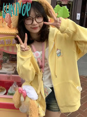 Lunivop Kawaii Zip Up Hoodie Women Sweet Girl Cute Cartoon Embroidery Hooded Sweatshirts Japanese
