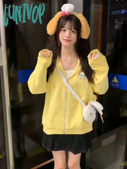 Lunivop Kawaii Zip Up Hoodie Women Sweet Girl Cute Cartoon Embroidery Hooded Sweatshirts Japanese