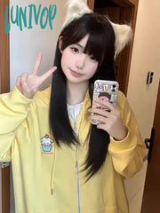 Lunivop Kawaii Zip Up Hoodie Women Sweet Girl Cute Cartoon Embroidery Hooded Sweatshirts Japanese