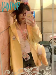 Lunivop Kawaii Zip Up Hoodie Women Sweet Girl Cute Cartoon Embroidery Hooded Sweatshirts Japanese