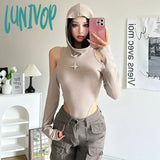 Lunivop khaki High Elastic Tight Sexy Hot Mature Beautiful Confident Youth Girl All-match Women's Autumn Hooded Jumpsuit