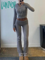 Lunivop Knit Fashion 2 Piece-Set Trousers Hoodie Tracksuit Women Crop Top Knitwear And Women’s