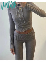 Lunivop Knit Fashion 2 Piece-Set Trousers Hoodie Tracksuit Women Crop Top Knitwear And Women’s