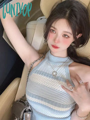 Lunivop Knit Halter Collar Crop Camis Tops Summer Women Chic Design Sexy Simple Slim Camisole Tank