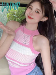 Lunivop Knit Halter Collar Crop Camis Tops Summer Women Chic Design Sexy Simple Slim Camisole Tank