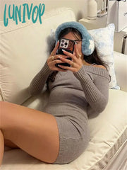 Lunivop Knit Off-Shoulder Short Jumpsuit For Women Casual Summer Long Sleeve Shorts Playsuit