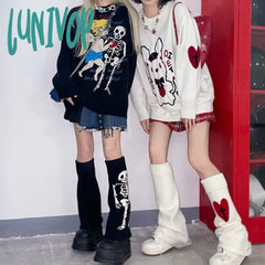Lunivop Knit Socks Leg Warmer Japanese Jk Red Heart Cross Lolita Stockings Women Punk Harajuku Long