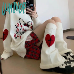 Lunivop Knit Socks Leg Warmer Japanese Jk Red Heart Cross Lolita Stockings Women Punk Harajuku Long