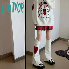 Lunivop Knit Socks Leg Warmer Japanese Jk Red Heart Cross Lolita Stockings Women Punk Harajuku Long