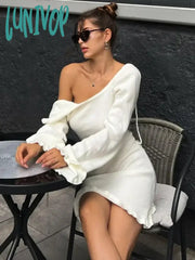 Lunivop Knitted Backless Mini Dress For Women Lace Up Loose Solid Sexy Short Dresses Hot Girls Club