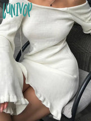 Lunivop Knitted Backless Mini Dress For Women Lace Up Loose Solid Sexy Short Dresses Hot Girls Club