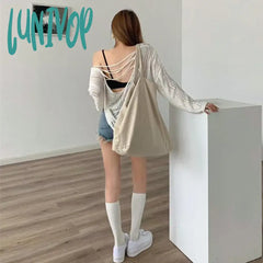 Lunivop Knitted Hollow Out Sweater Women Harajuku Loose Backless Lace Up Y2K Jumpers Female Korean